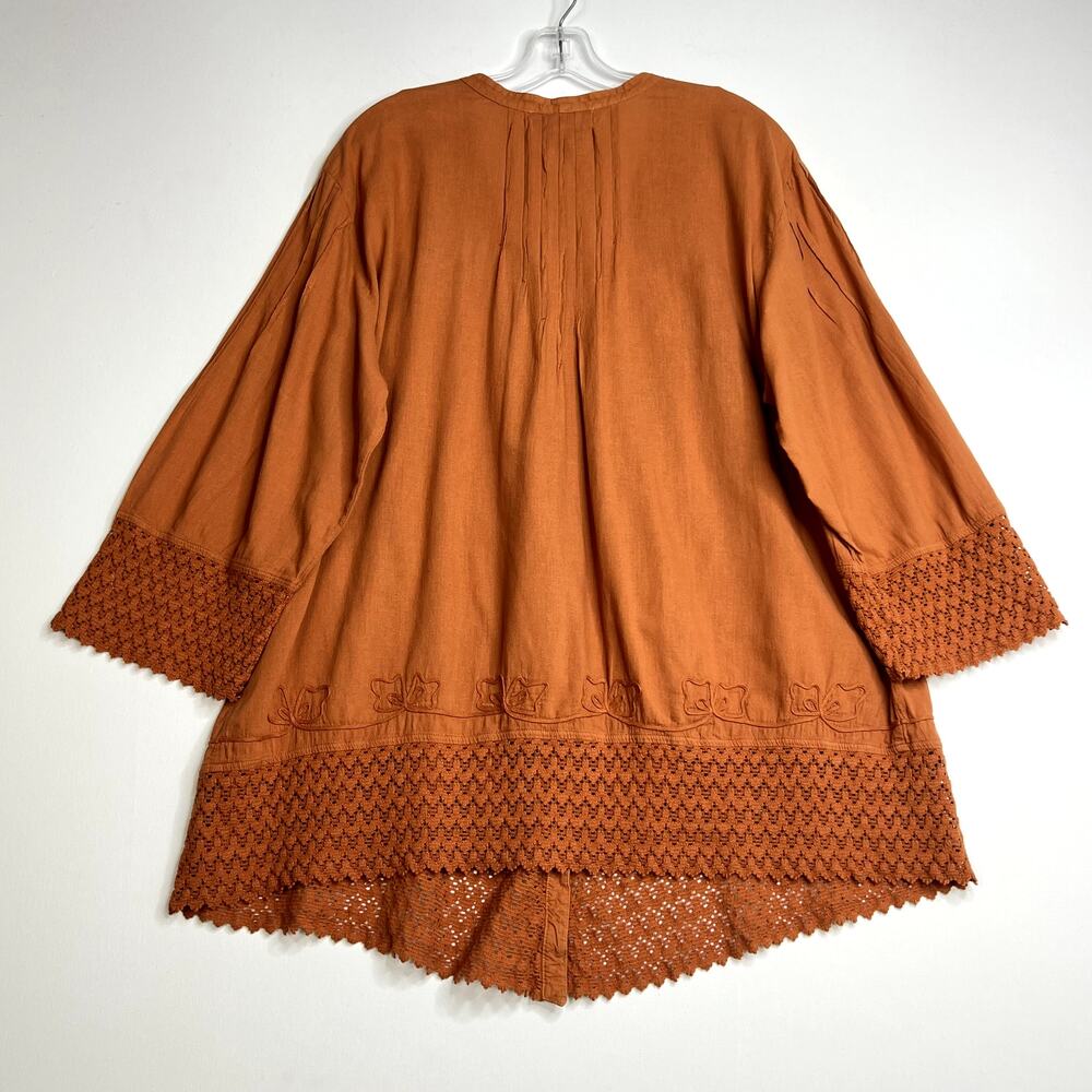 Gretty Zueger 3/4 Sleeve Royal Button Down Cotton Tunic Top Terracota Large - Picture 7 of 9
